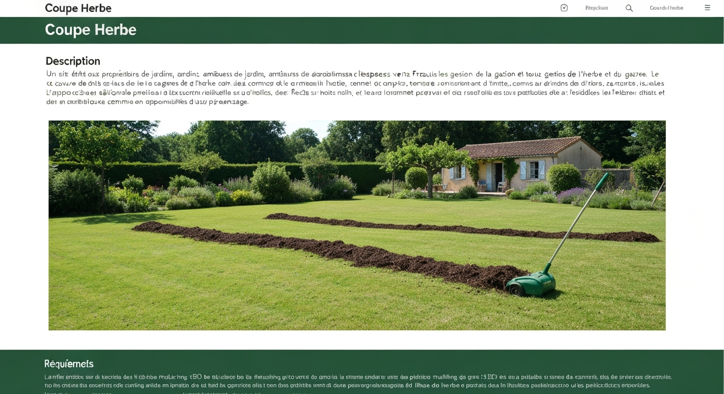 Gros plan d'une pelouse verte après mulching avec une tondeuse floue en arrière‑plan.