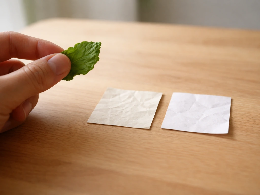Main tenant une feuille verte près de deux papiers similaires, évoquant la confusion de mots et un piège.