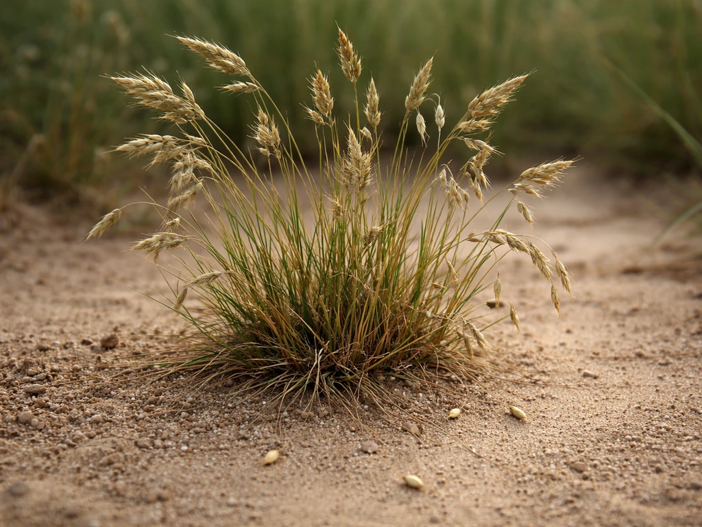 Touffe de plante au bord du sol, graines mûres prêtes à tomber et limiter la dissémination.
